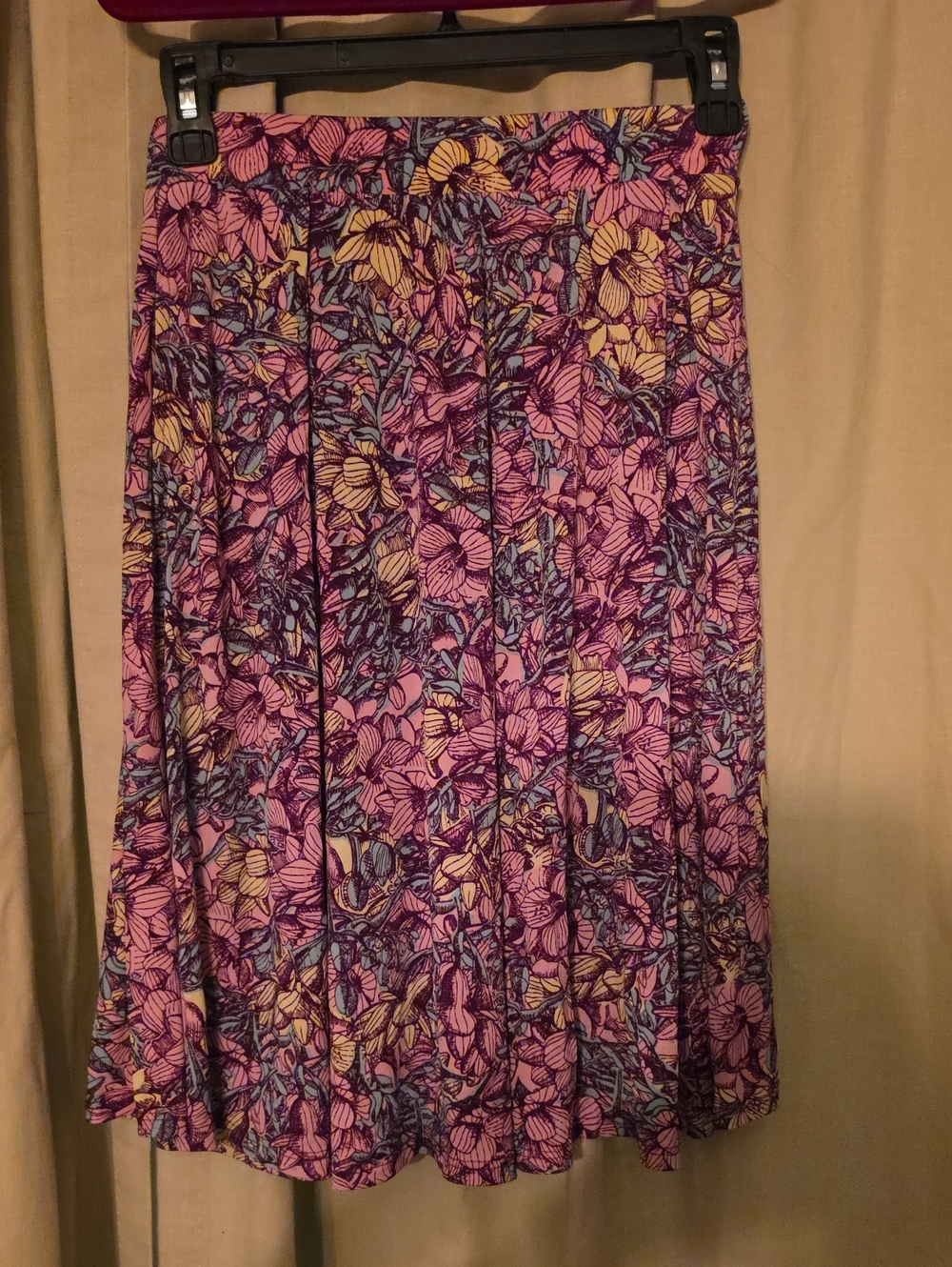 LuLaRoe Pink Floral Madison Midi Skirt with Pockets
